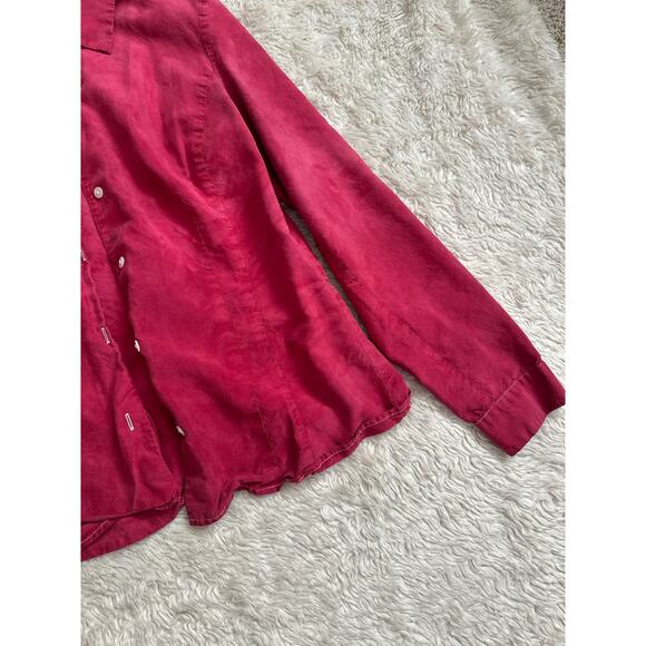 Ann Taylor Sz 4 100% Silk Red Hand Dyed Button Down Blouse Shirt Collared - Picture 4 of 6